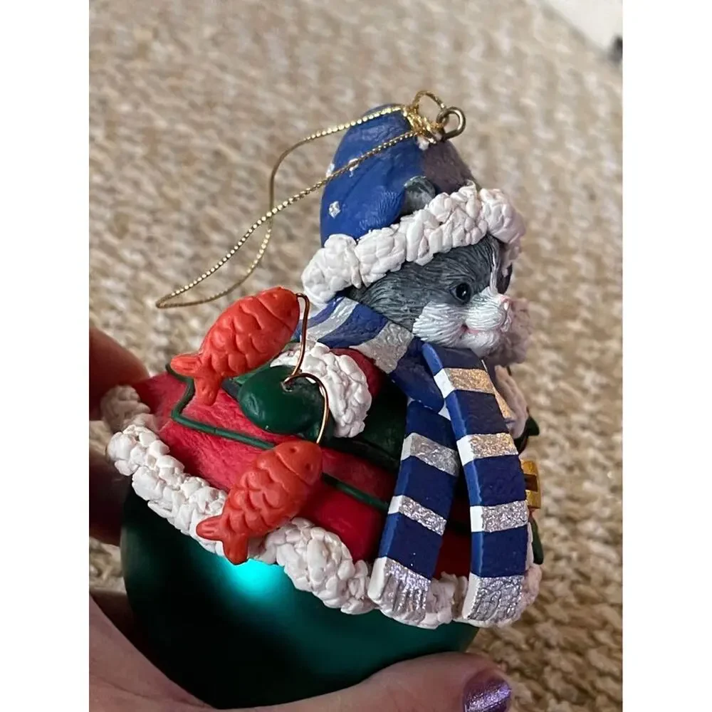 fat cat Christmas ornament blown glass ball